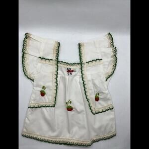 Handmade Doll Or Infant Top Embroidered Ant Strawberry Lace Green White